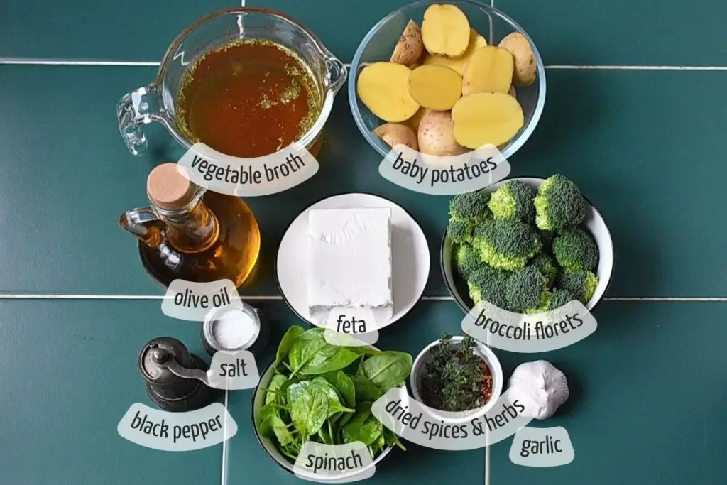 Ingredients for How to Make Creamy Broccoli Soup with Feta Cheese