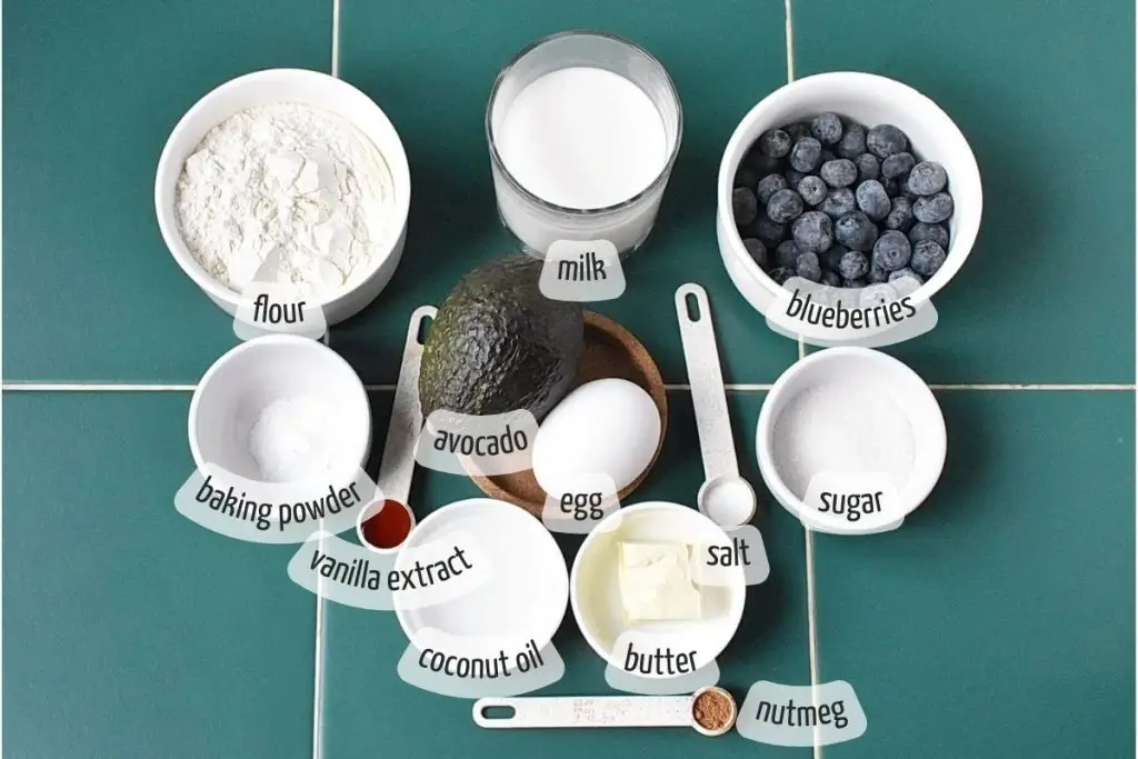 Ingredients for Pancakes with Avocado and Blueberries