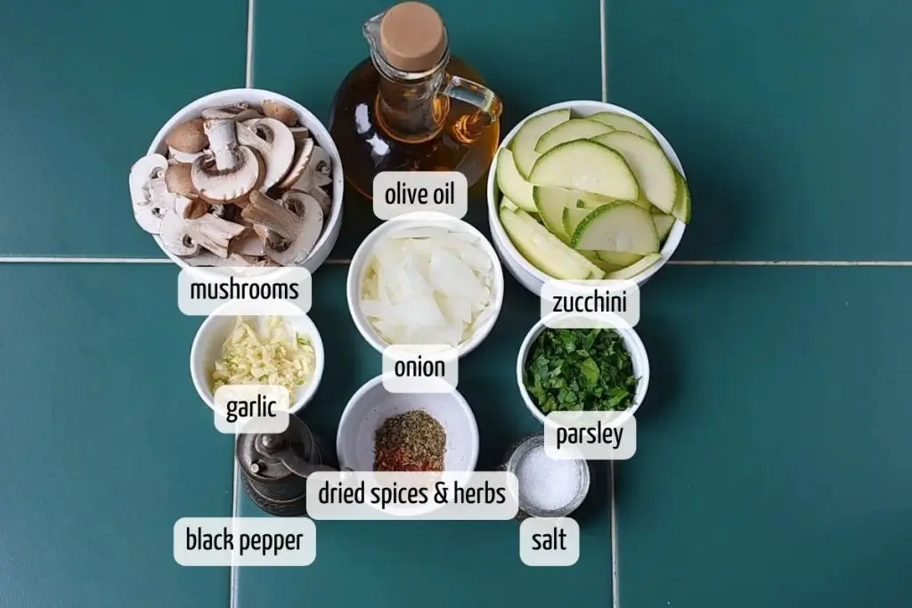 Ingredients for Sauteed Mushrooms and Zucchini
