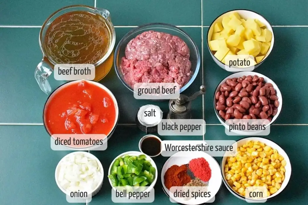 Ingredients for The Best Cowboy Soup with Ground Beef