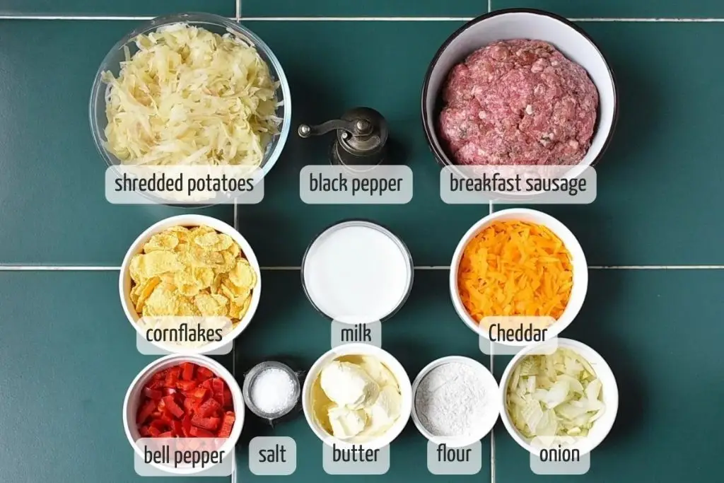 Ingredients for Eggless Breakfast Casserole with Sausage