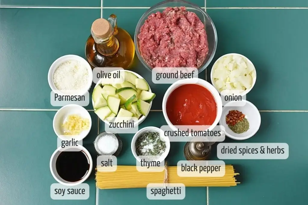 Ingredients for Beef Ragù Spaghetti with Zucchini