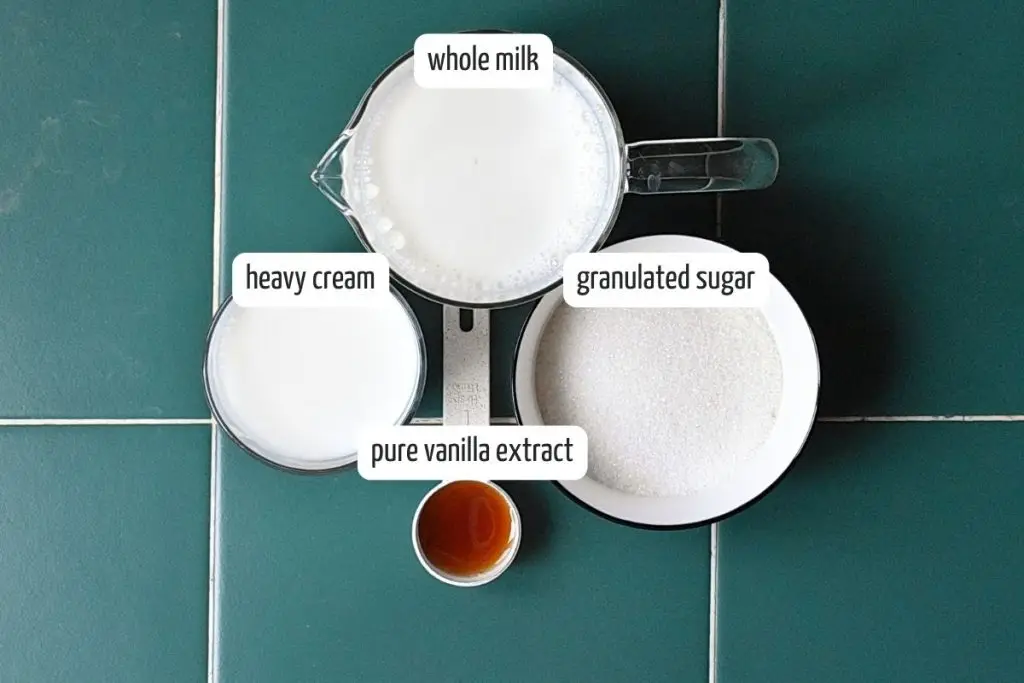 Ingredients for No Egg Vanilla Ice Cream Recipe