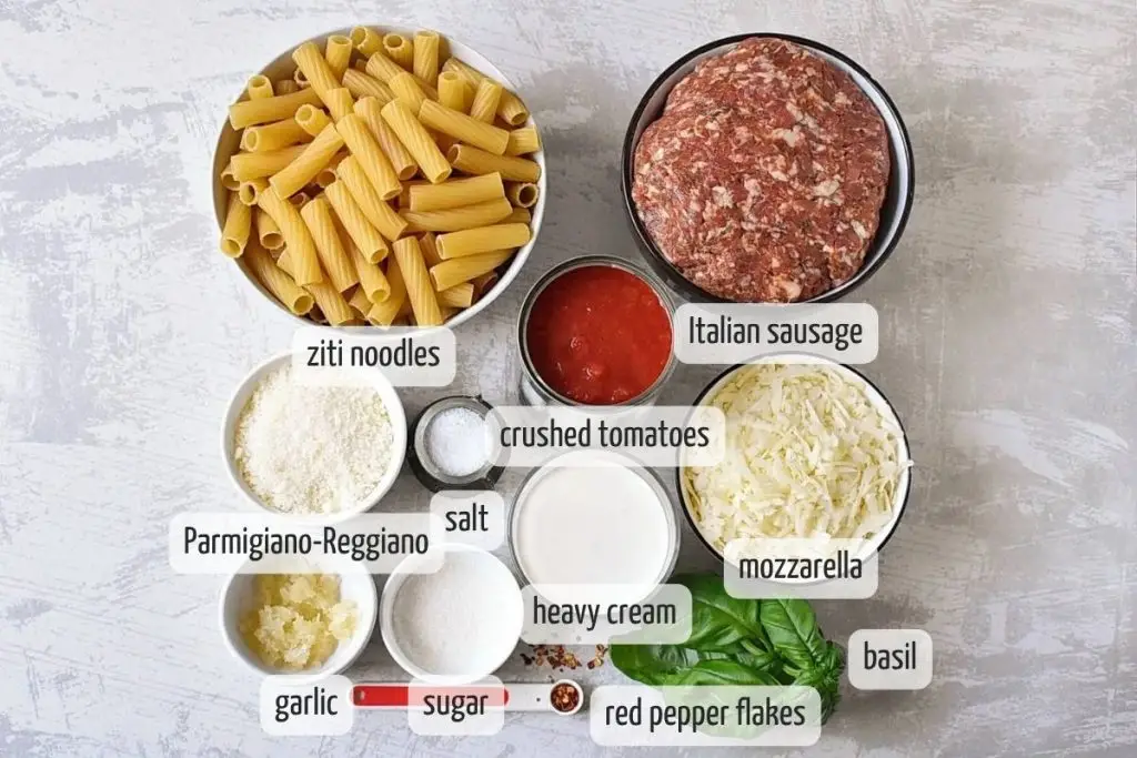Ingredients for Baked Ziti Pasta