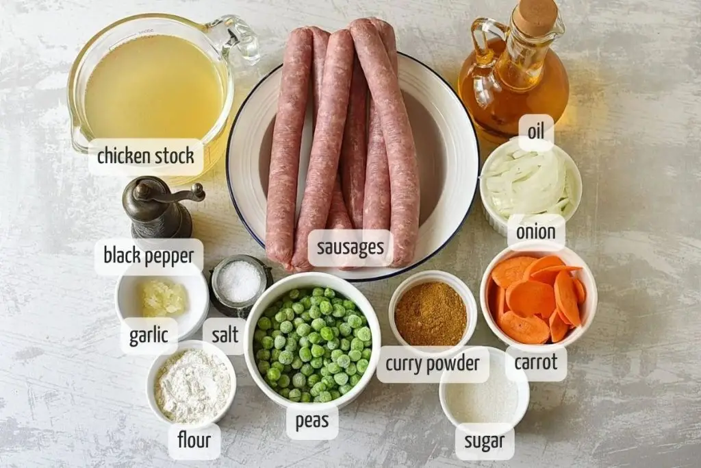 Ingredients for Curried Sausages Recipe