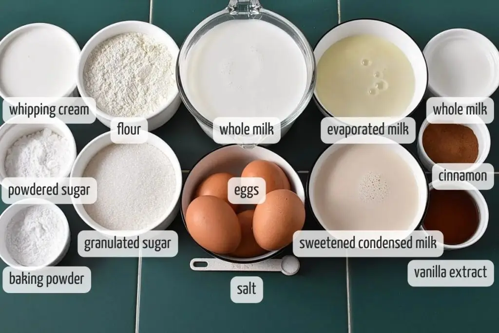 Ingredients for Tres Leches Cake
