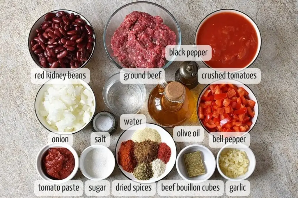 Ingredients for Chili Con Carne