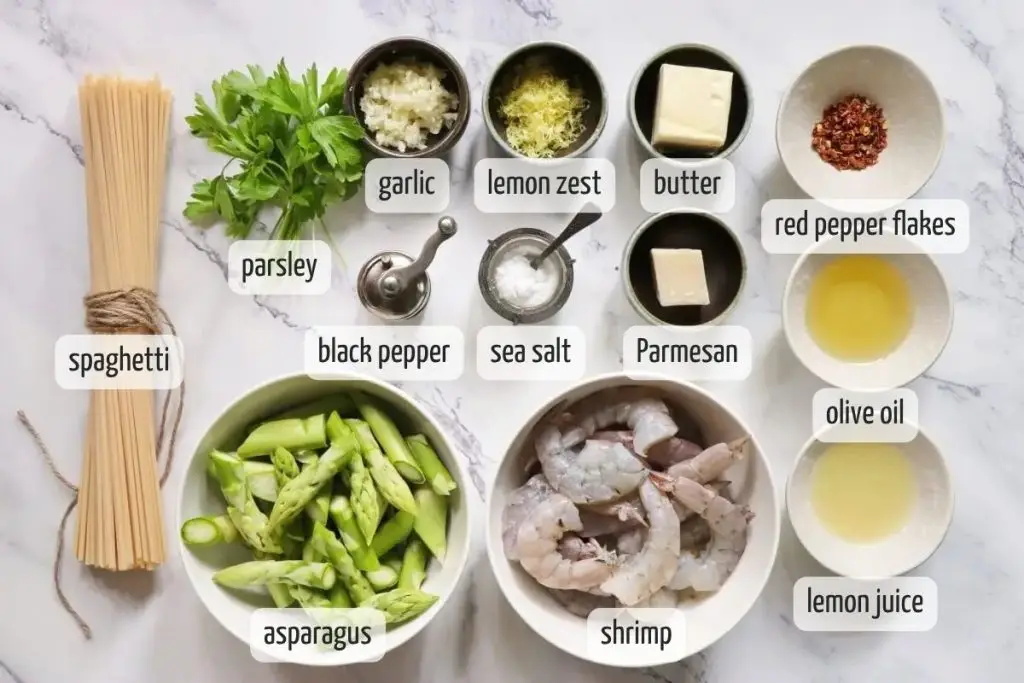 Ingredients for Shrimp and Asparagus Pasta