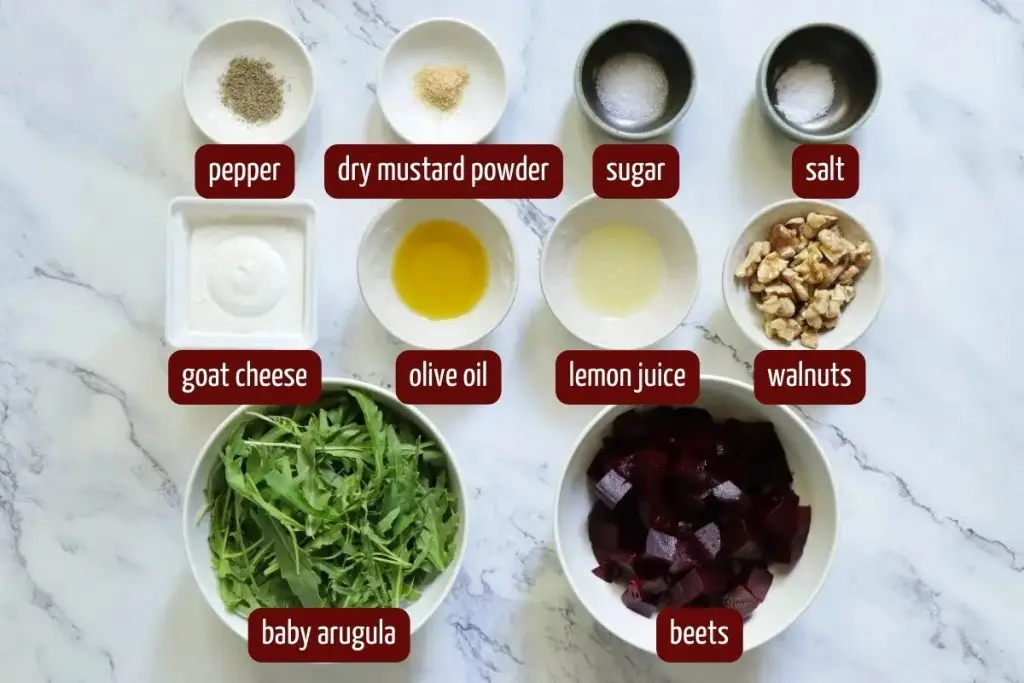 Ingredients for Arugula Beet Salad with Goat Cheese