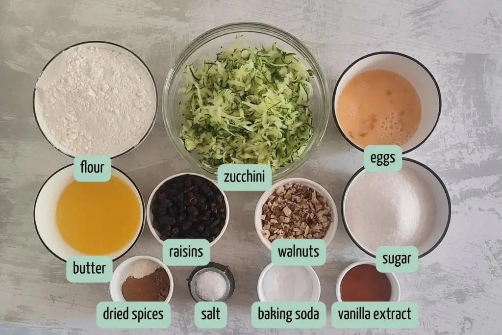 Ingredients for Easy Zucchini Bread