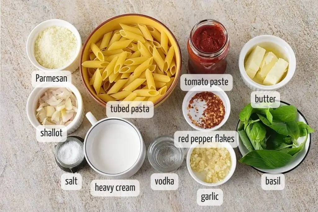 Ingredients for Penne Alla Vodka (Vodka Pasta Recipe)