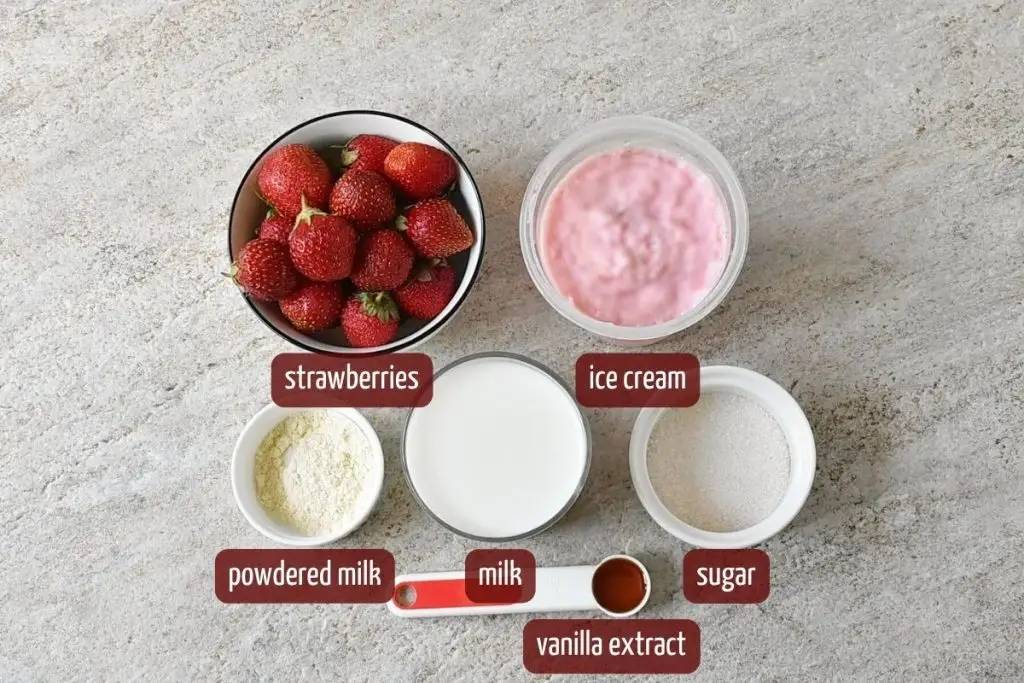 Ingredients for Strawberry Milkshake