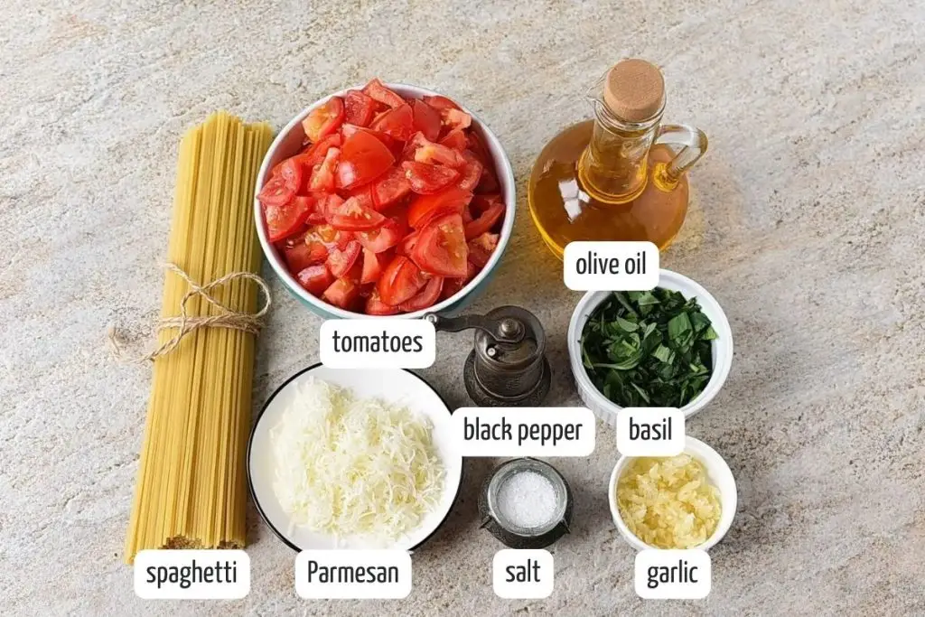 Ingredients for Tomato and Basil Pasta